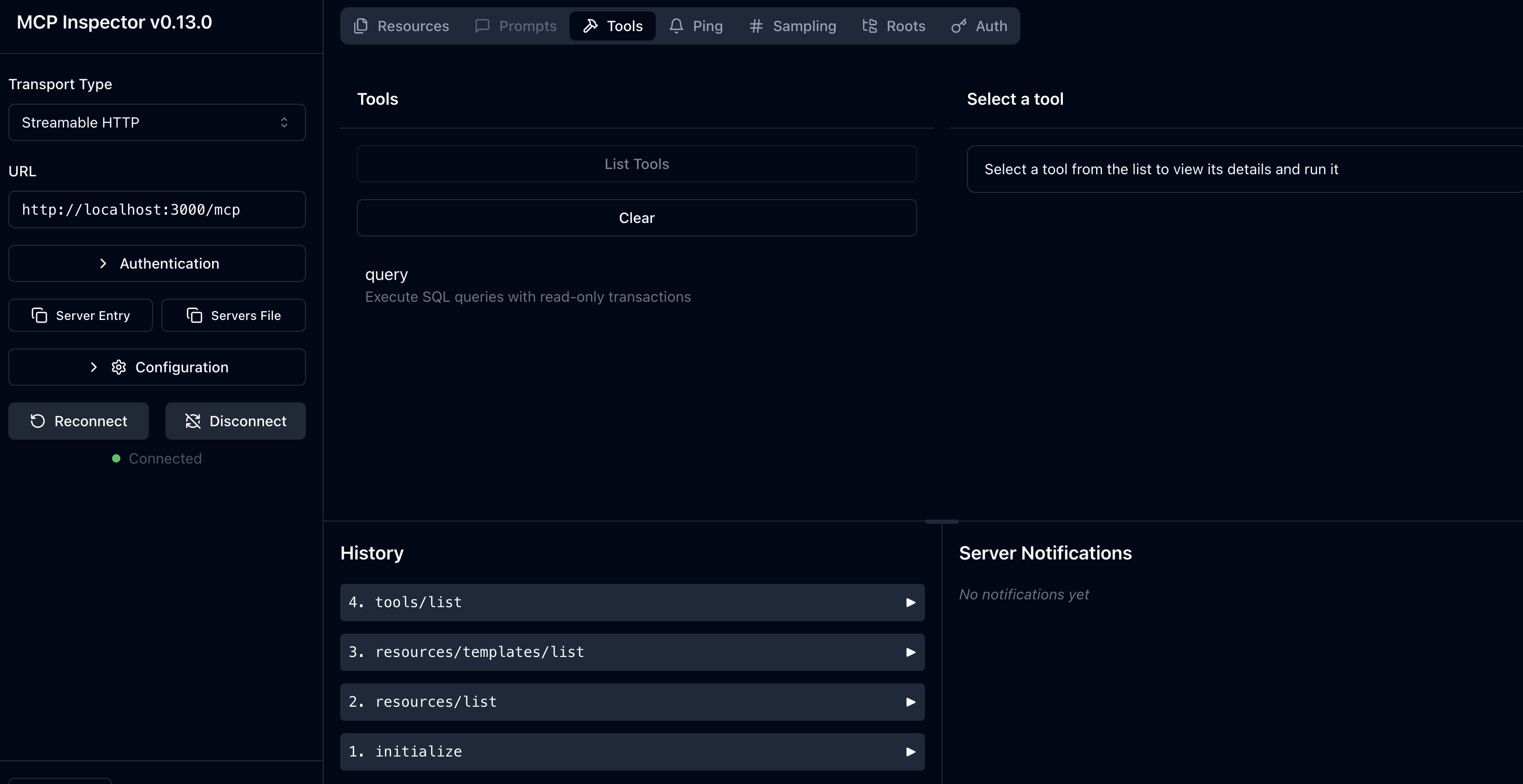 MCP Tools in MCP Inspector