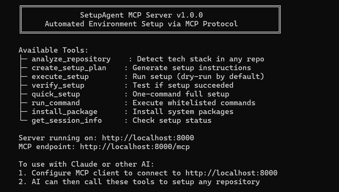 SetupAgent MCP screen