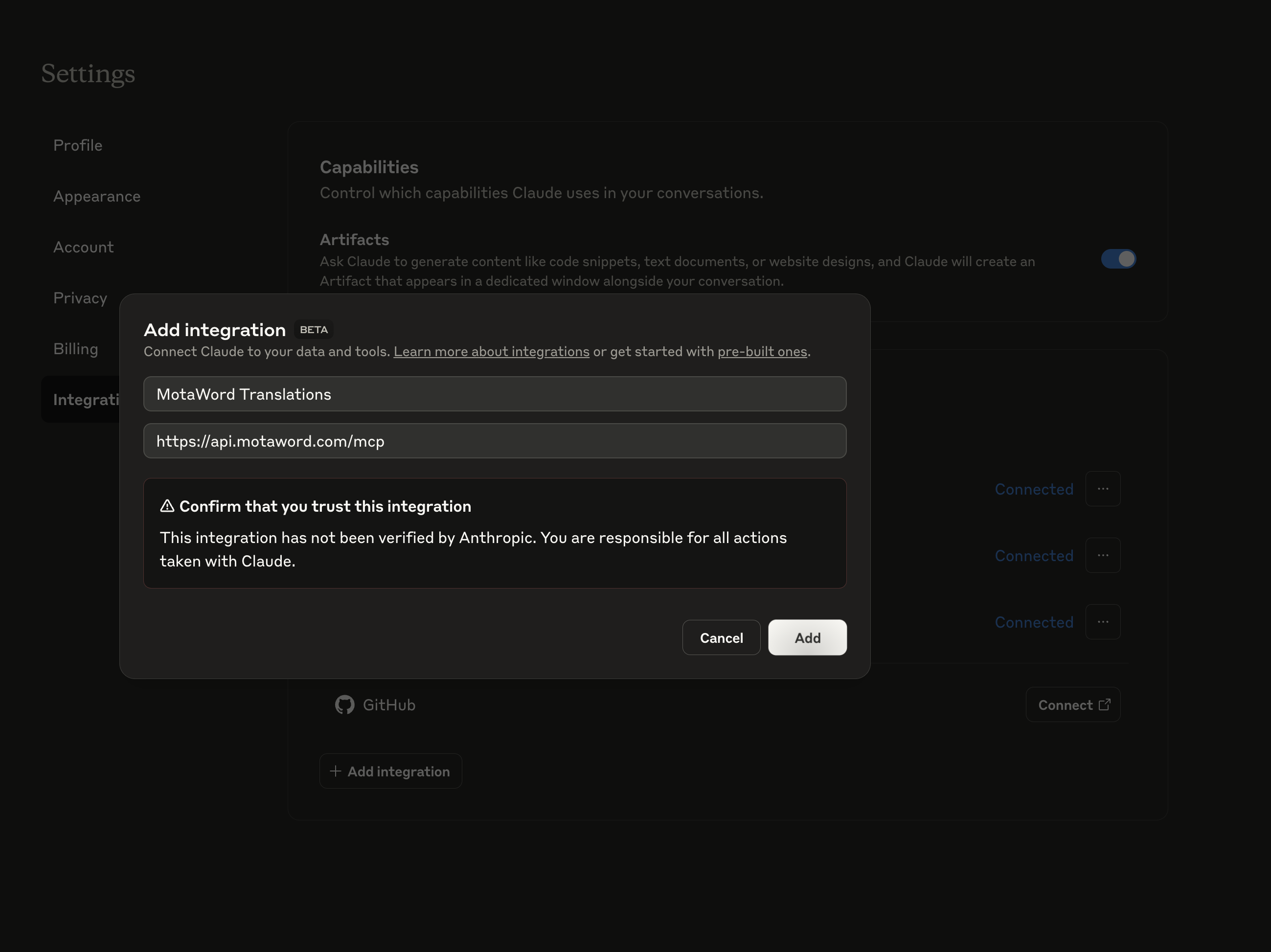 Claude MCP Screenshot - Progress