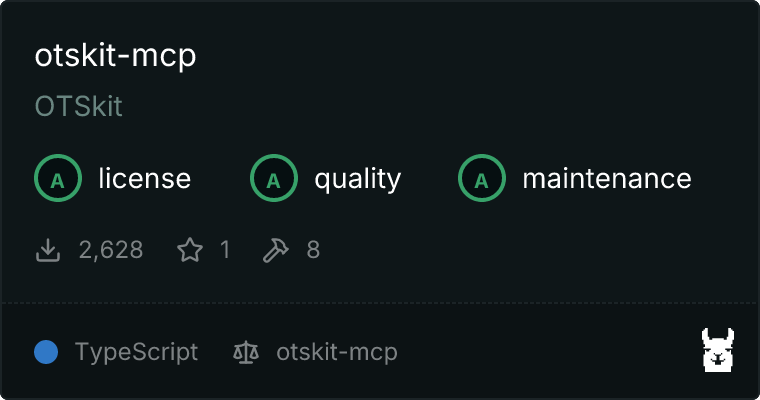 OTSkit MCP server on Glama — security, license and quality rating plus download count