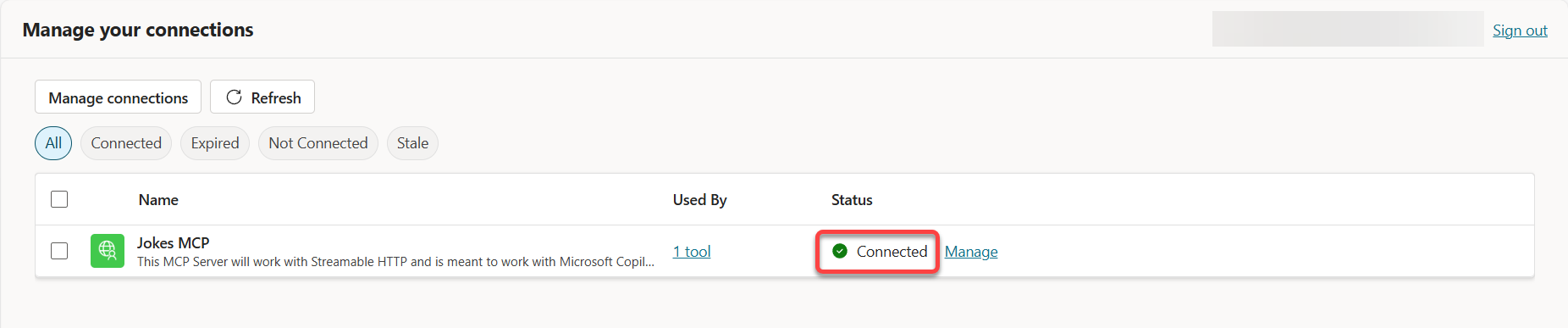 Status connected