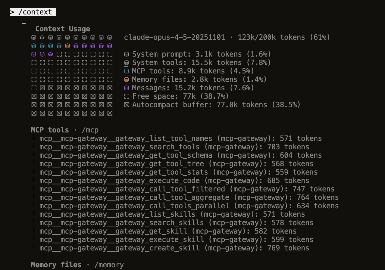 Claude Code context showing only 8.9k tokens for MCP tools