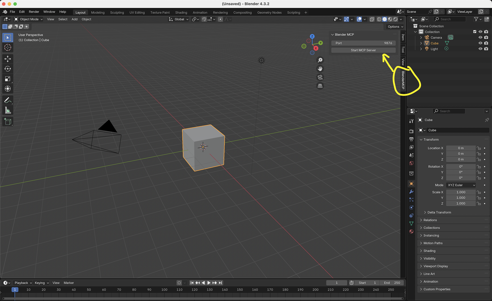 BlenderMCP in the sidebar