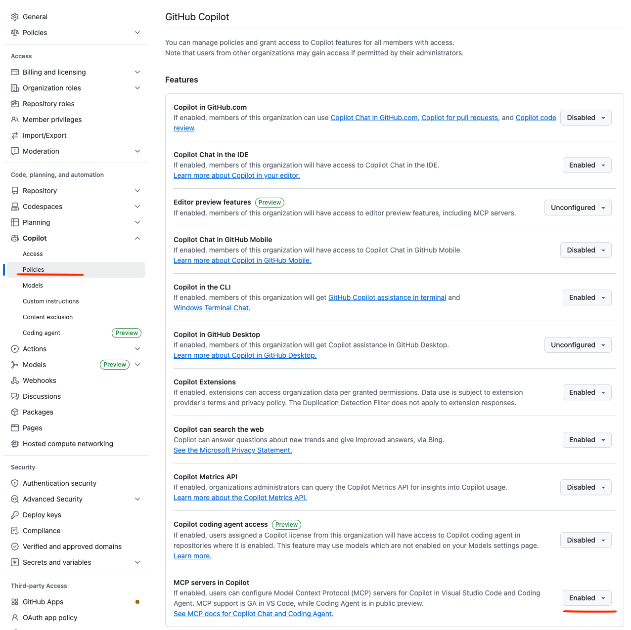 GitHub Copilot Settings