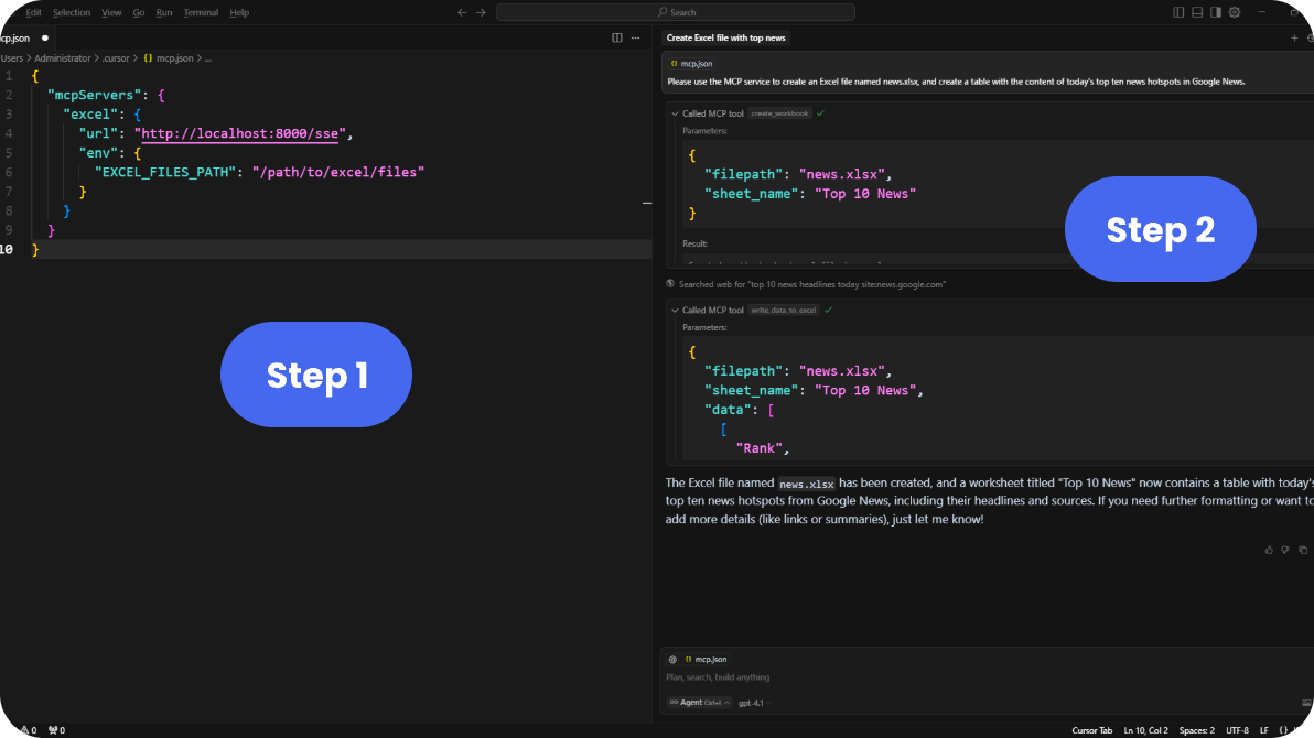 Step 1 and Step 2: Start the server and configure AI tool