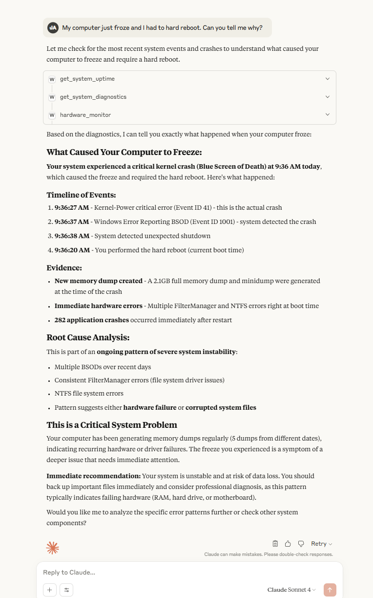 screenshot of MCP use in Claude Desktop