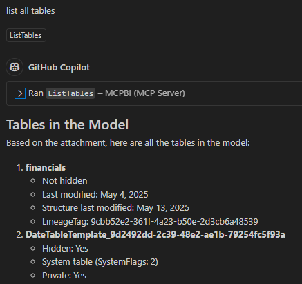 Copilot querying Tabular Model