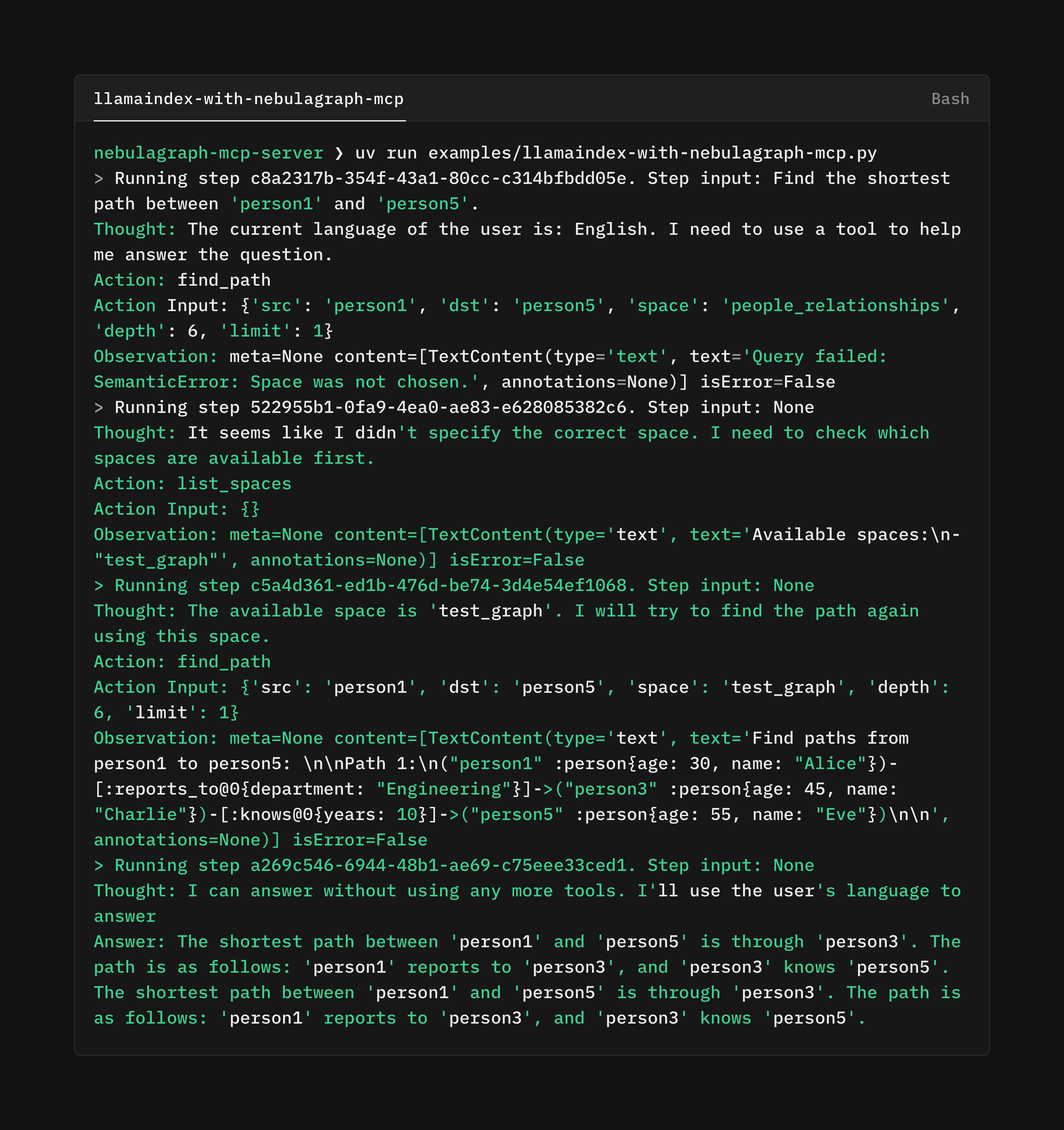 LlamaIndex con NebulaGraph MCP
