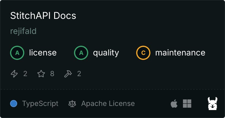 StitchAPI Docs — MCP server listed on Glama