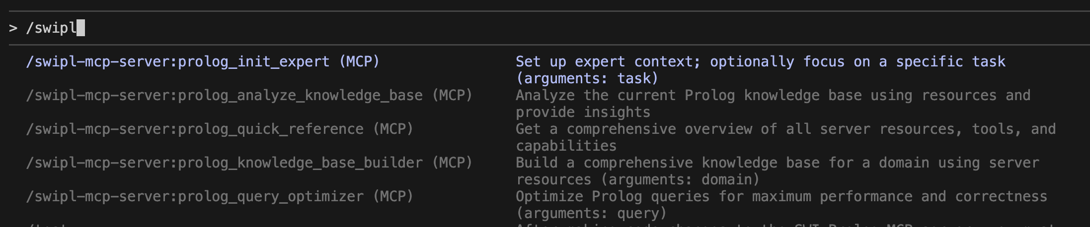 SWI-Prolog slash commands in Claude Code CLI