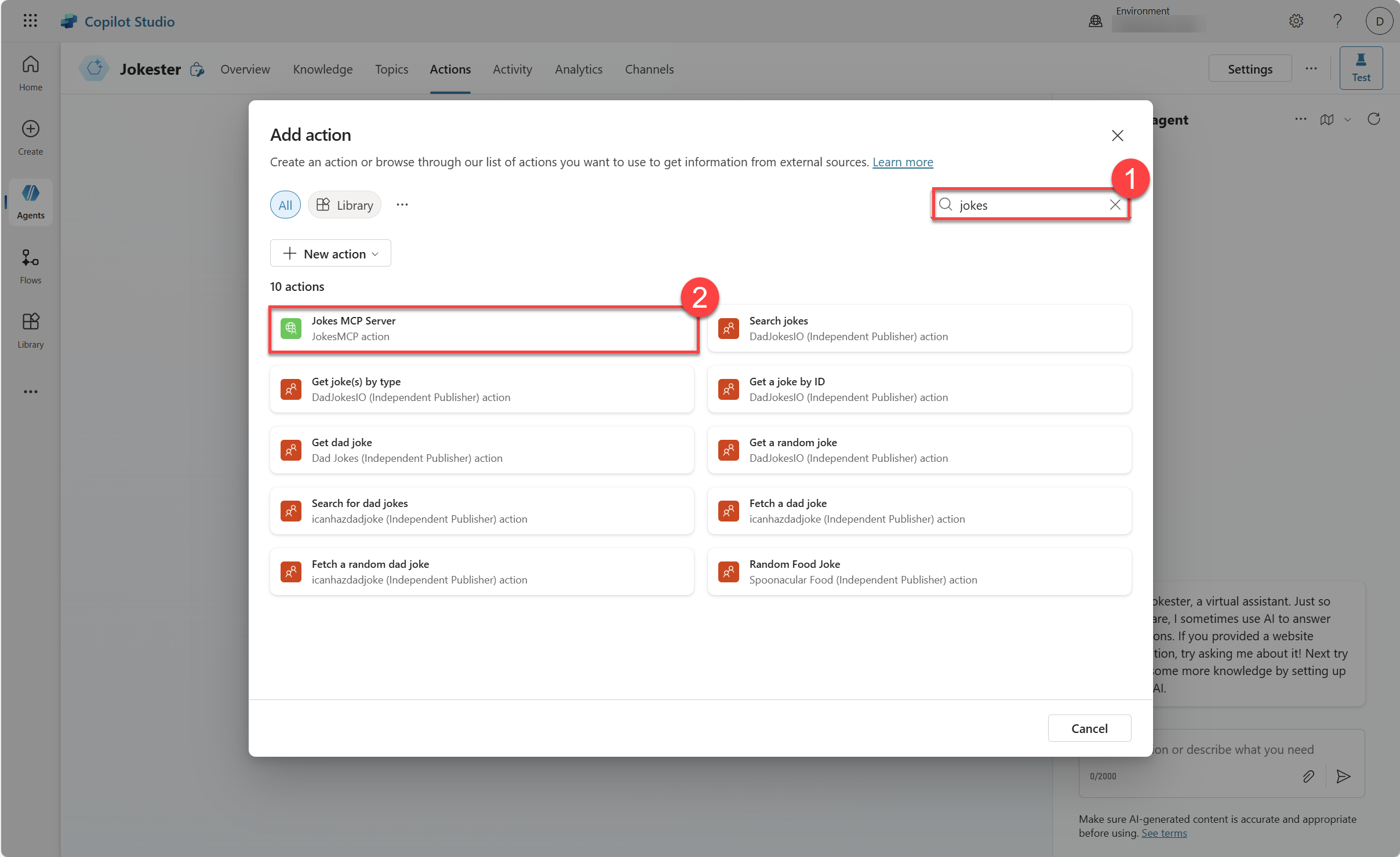 작업을 검색하고 선택하세요