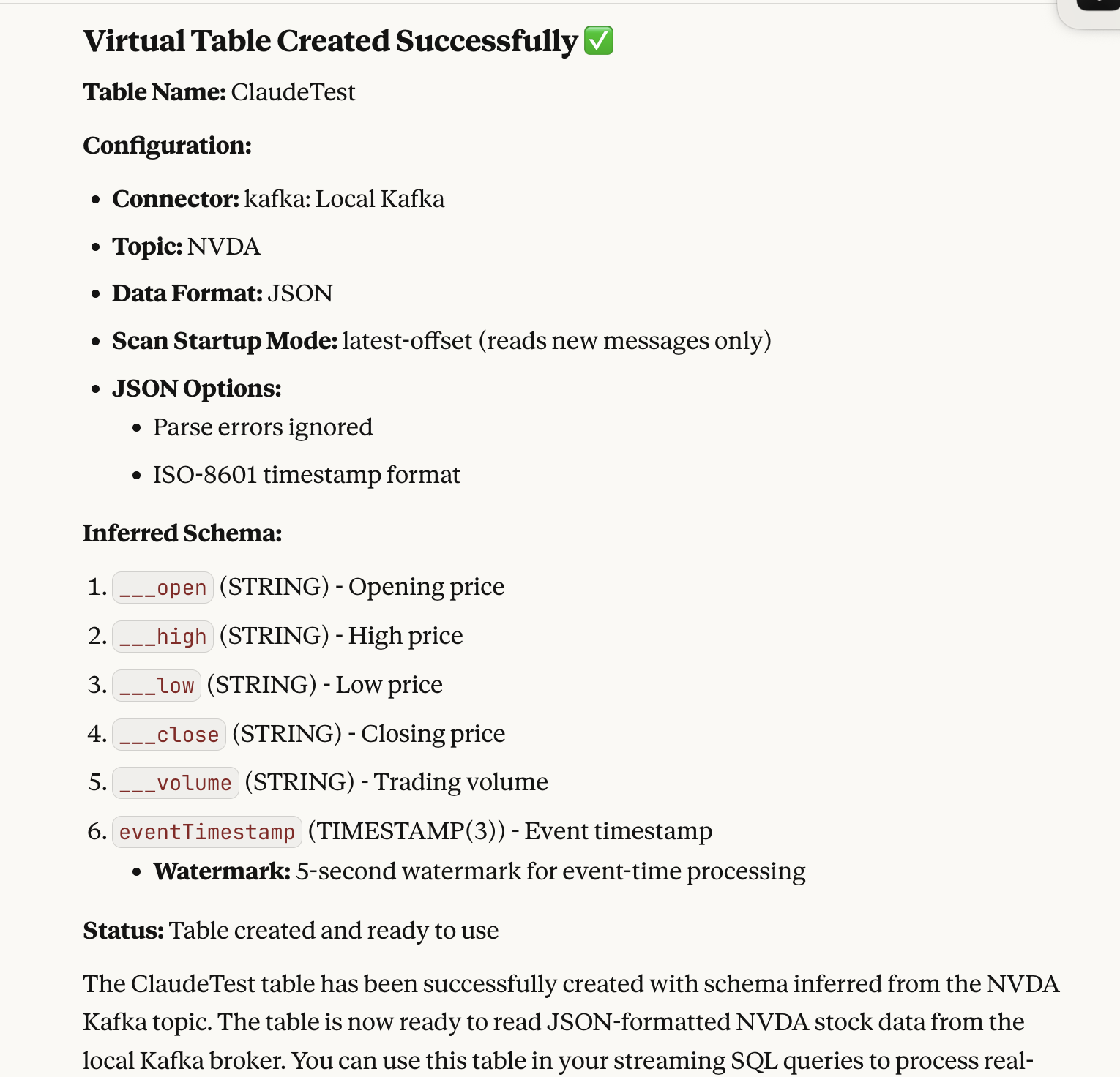 Claude Created Table