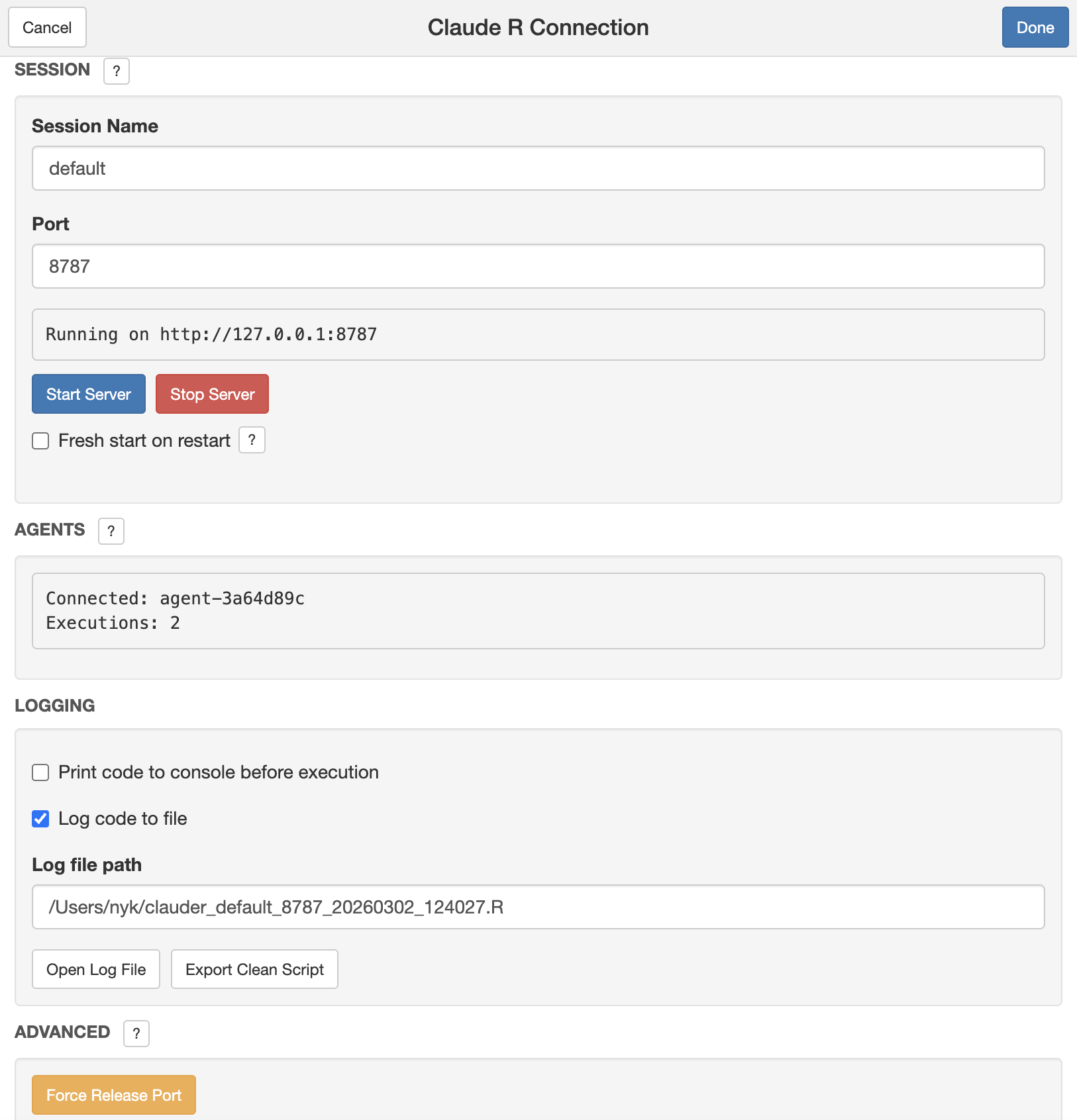 ClaudeR Addin Interface