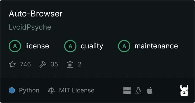 Auto-Browser on Glama: grade A for license, quality, and maintenance