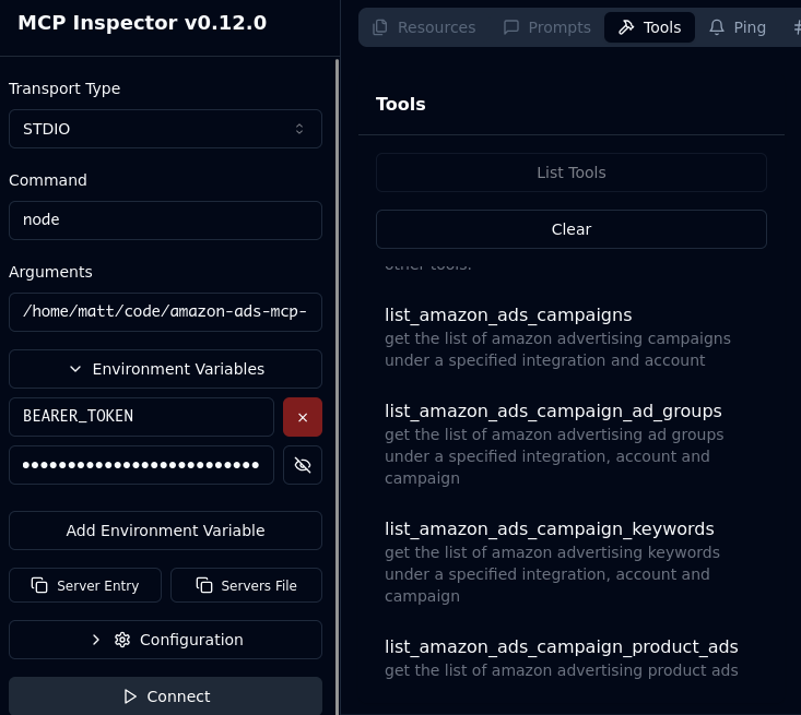 amazon-ads-mcp-server live in inspector