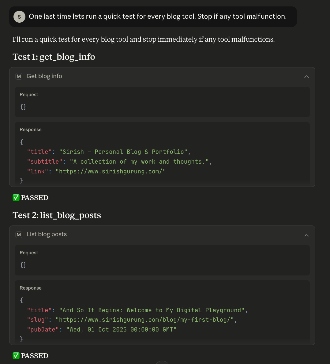 "Screenshot of claude desktop using the mcp server"