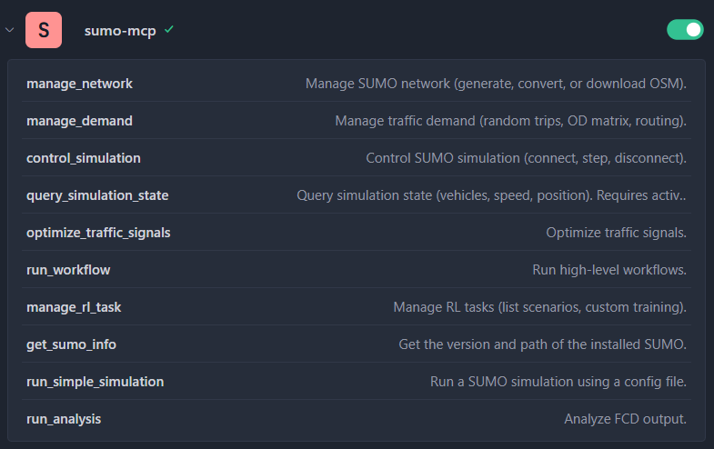 SUMO-MCP Tool List