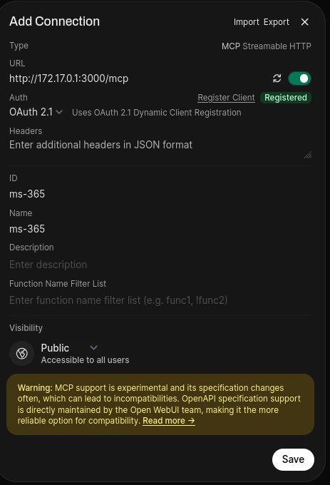 Open WebUI MCP Connection
