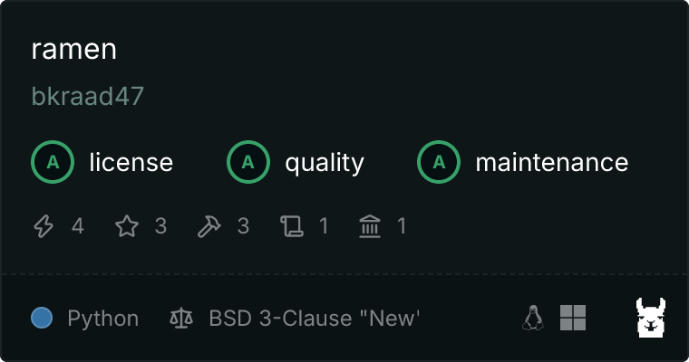 Ramen on Glama: score, tools and listing