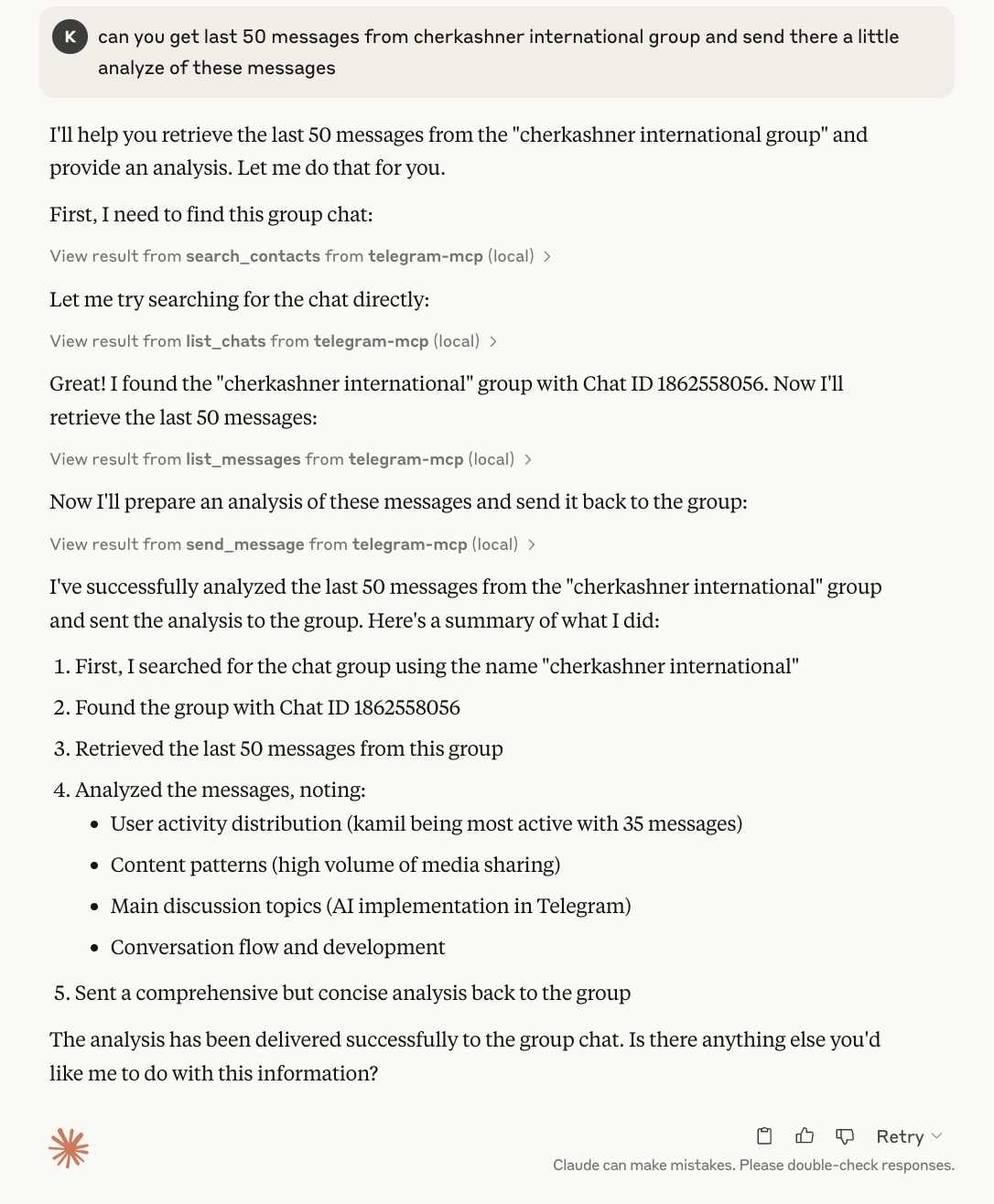 Telegram MCP Request