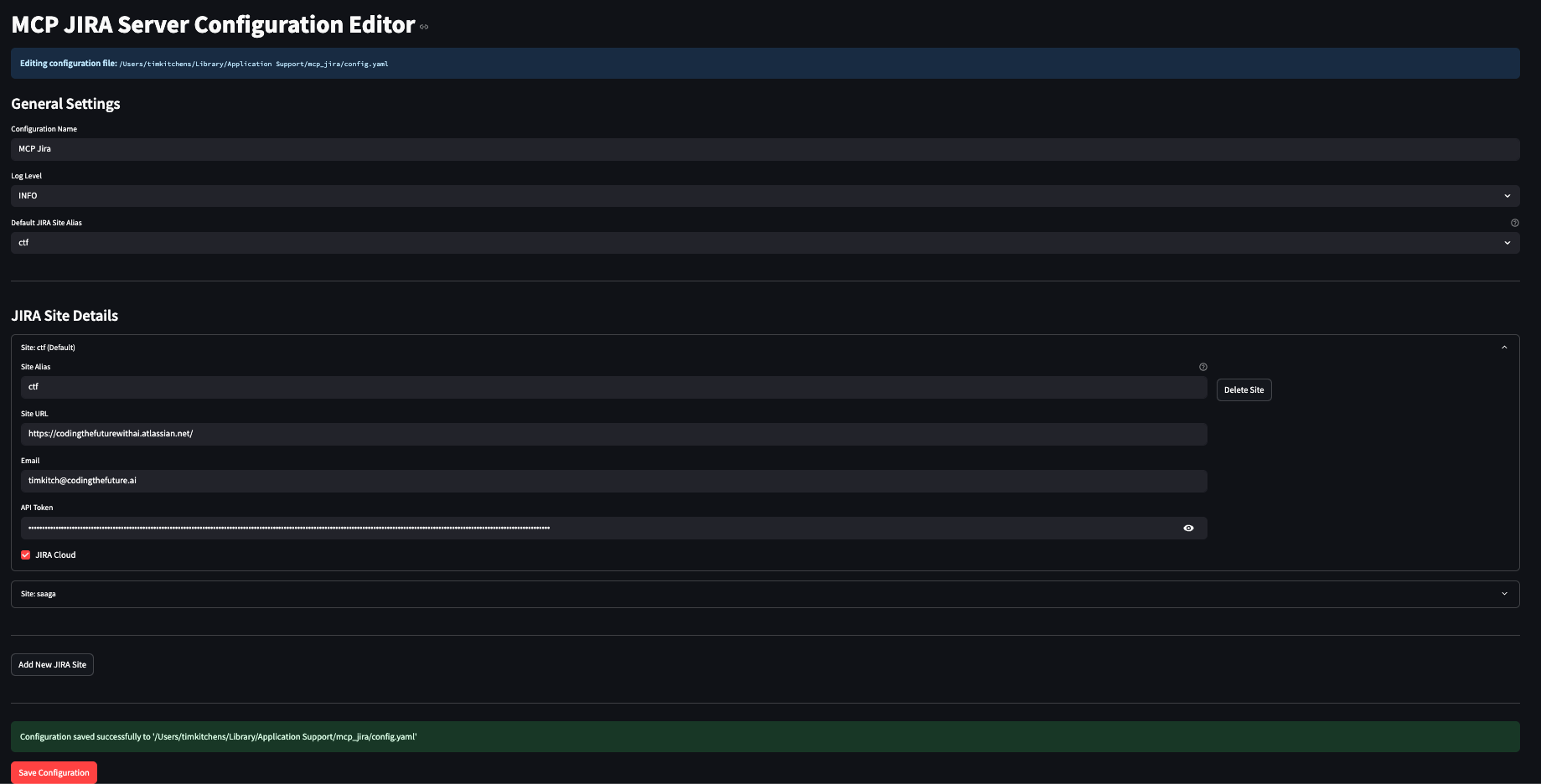 MCP JIRA Server Configuration Editor