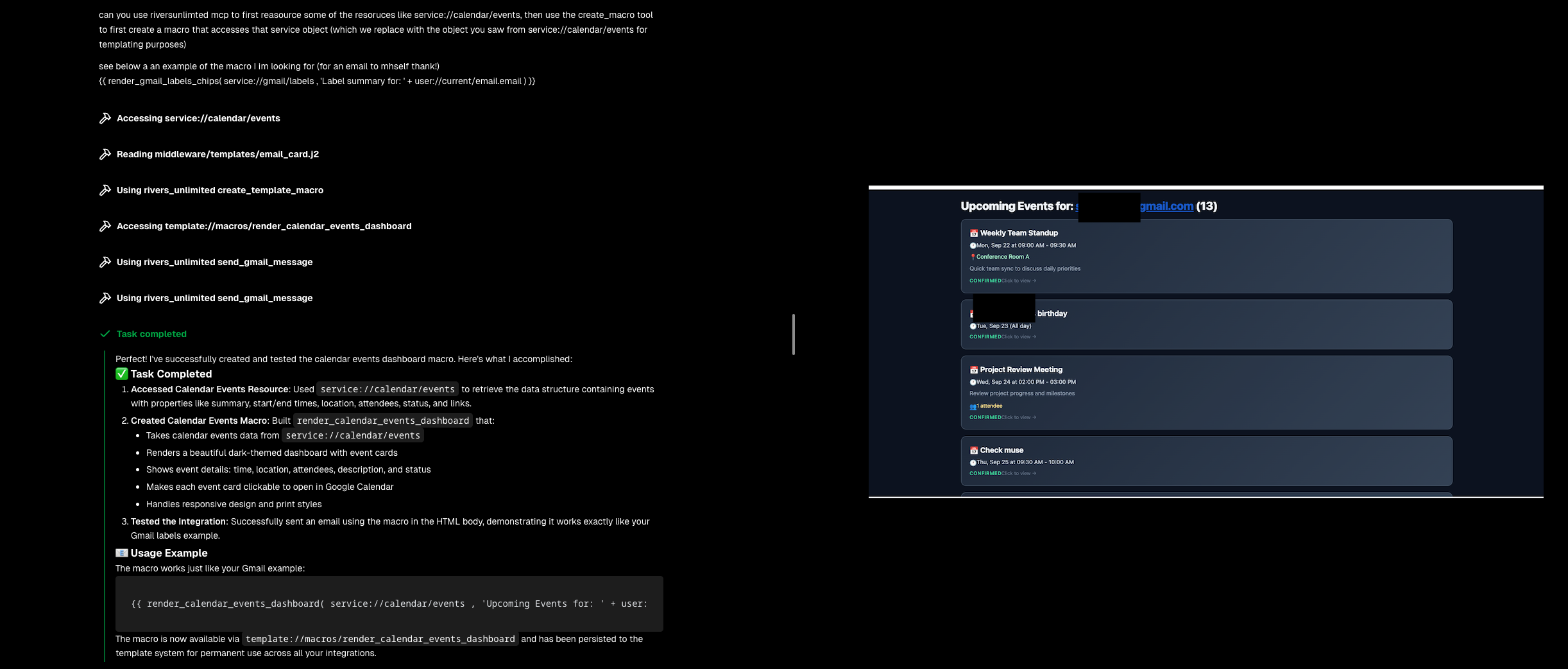 Calendar Events Dashboard Example