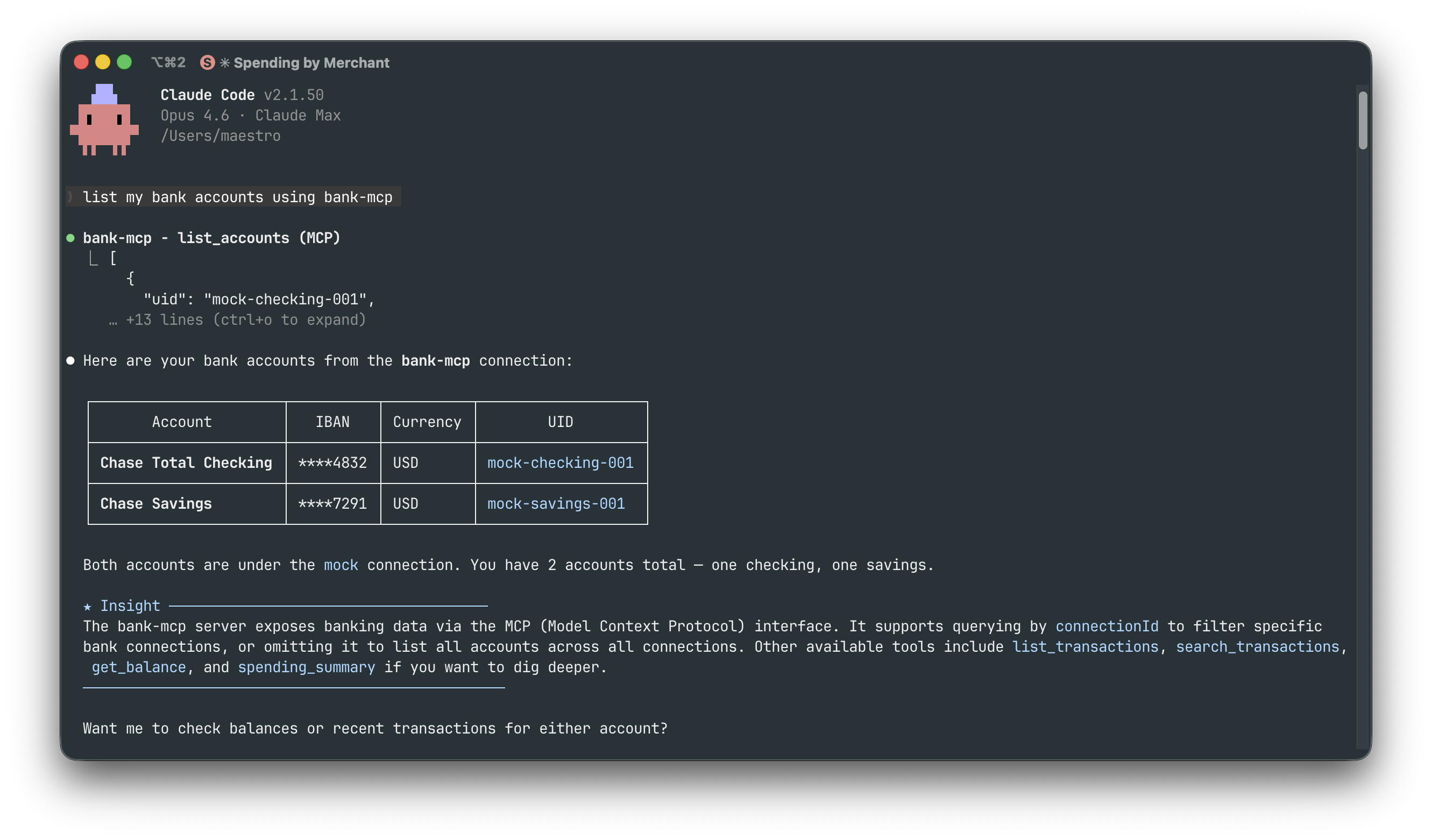 Listing bank accounts