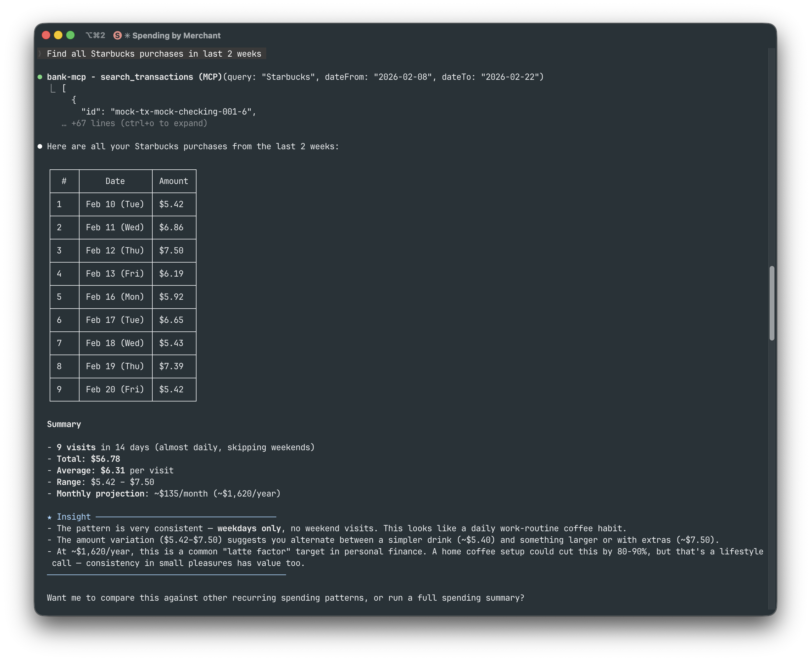 Finding Starbucks purchases