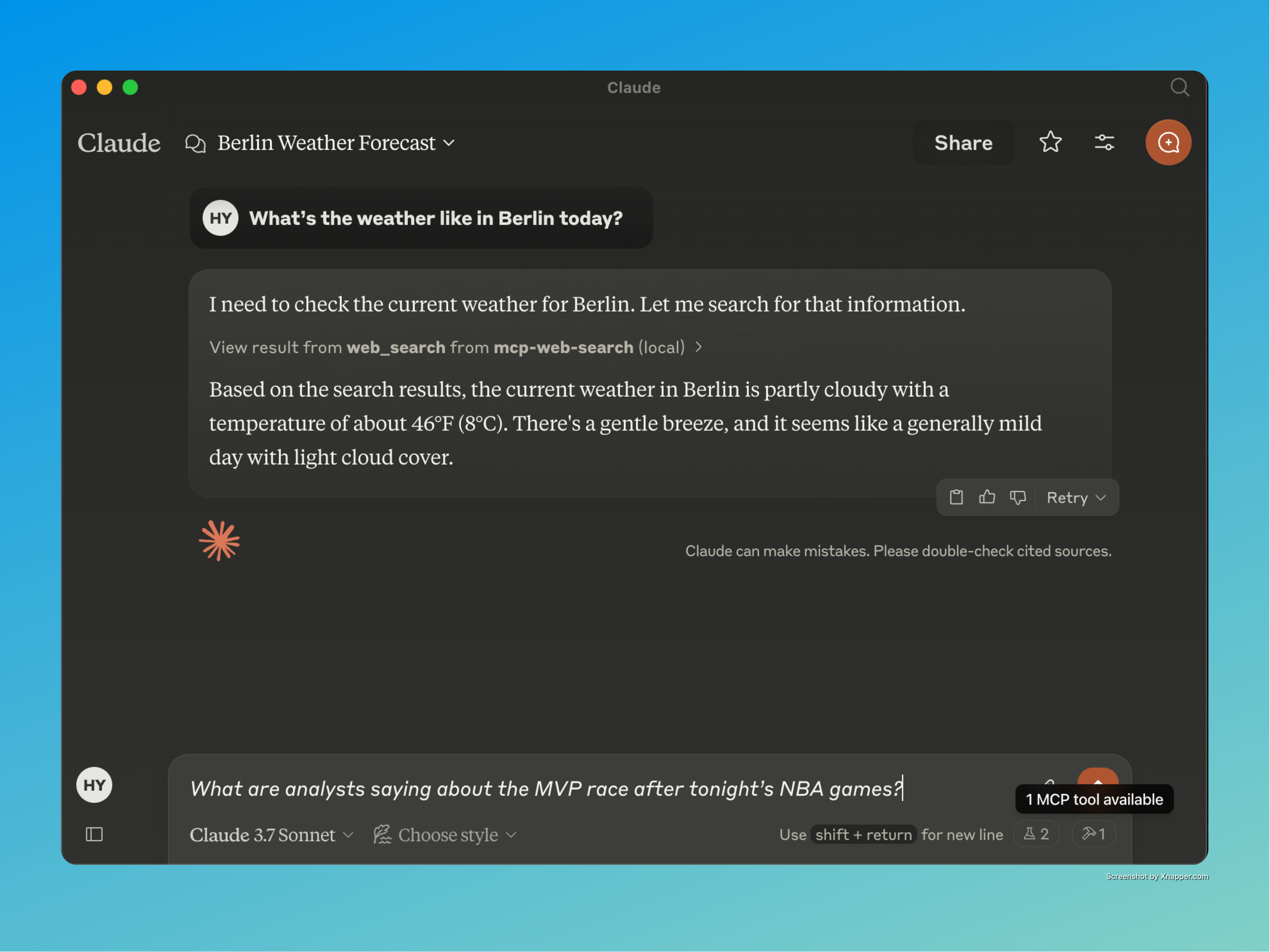 Ejemplo de escritorio de Claude