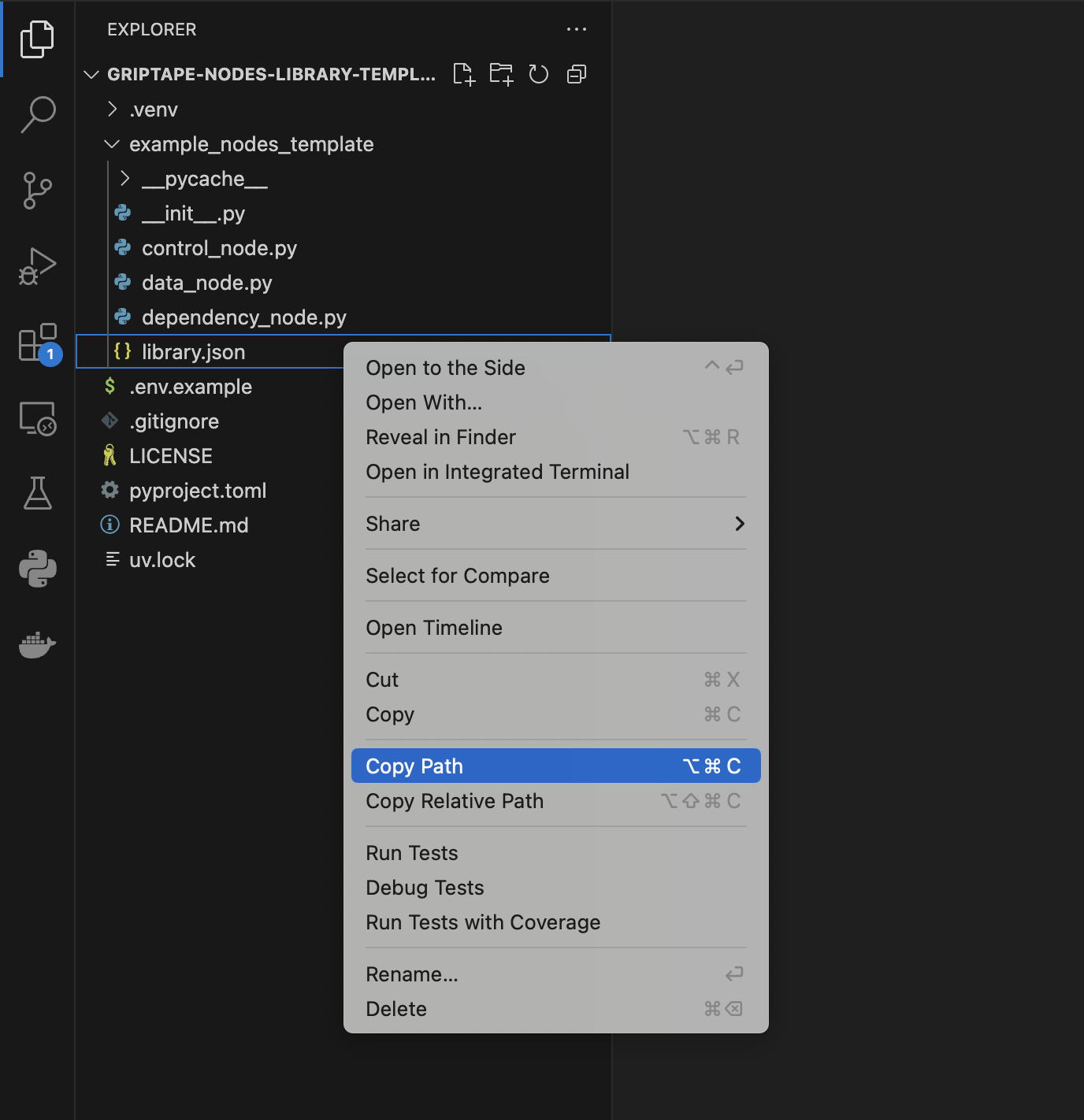 Copy path of the griptape_nodes_library.json