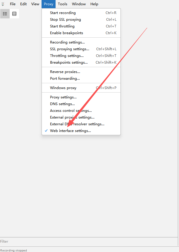 Charles Web Interface Menu