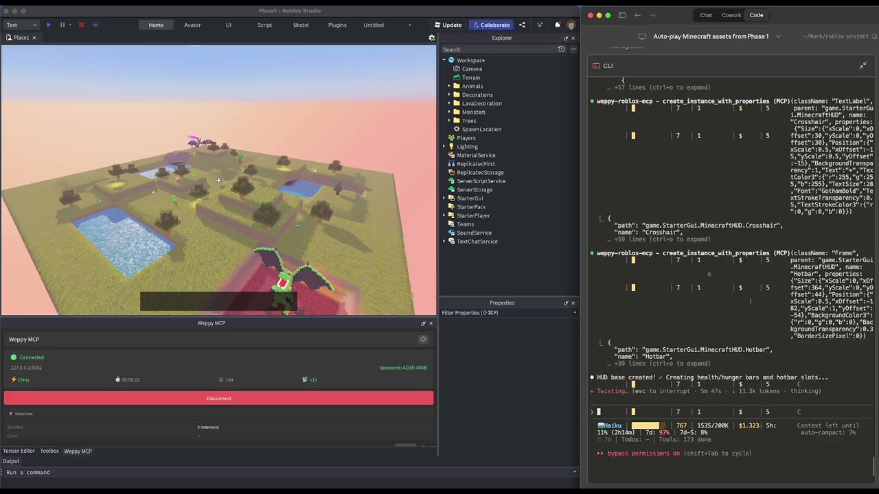 Demo — AI building a Roblox game in real time