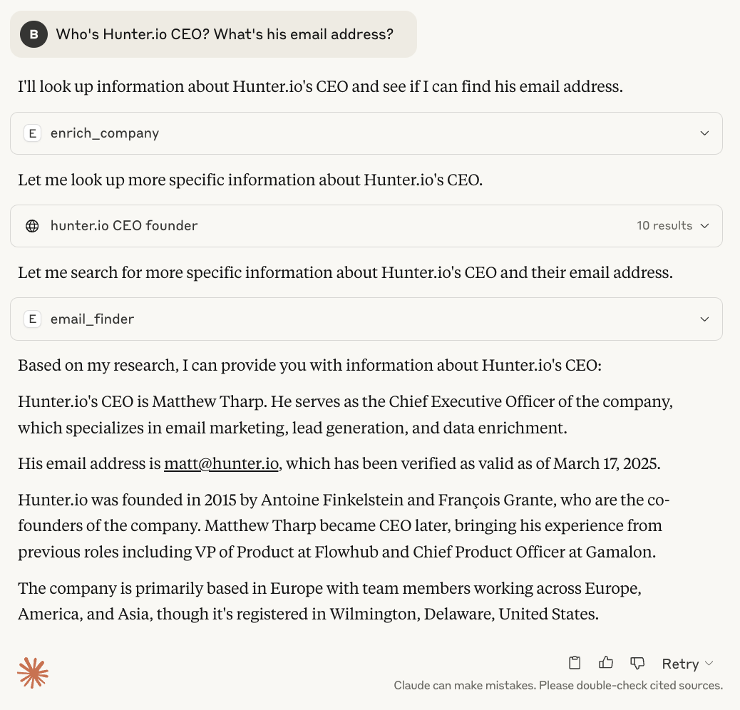 Hunter MCP in Claude Desktop