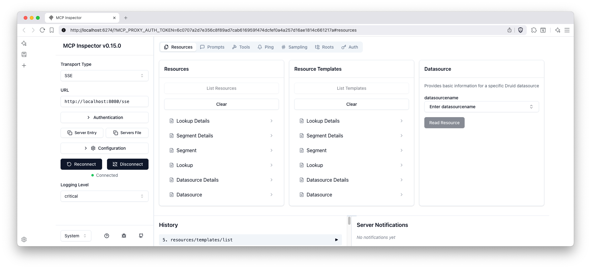 MCP Inspector - Resources