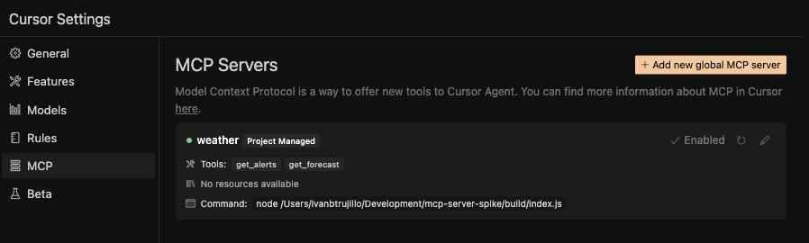 Cursor del servidor MCP