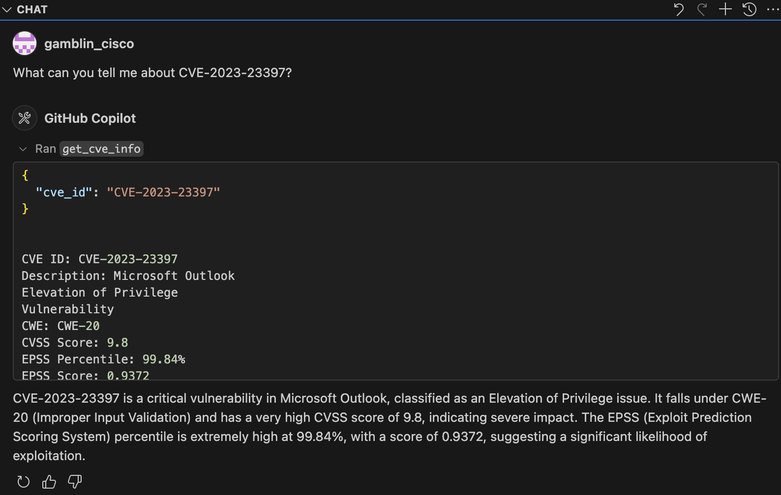 EPSS MCP VS Code Screenshot