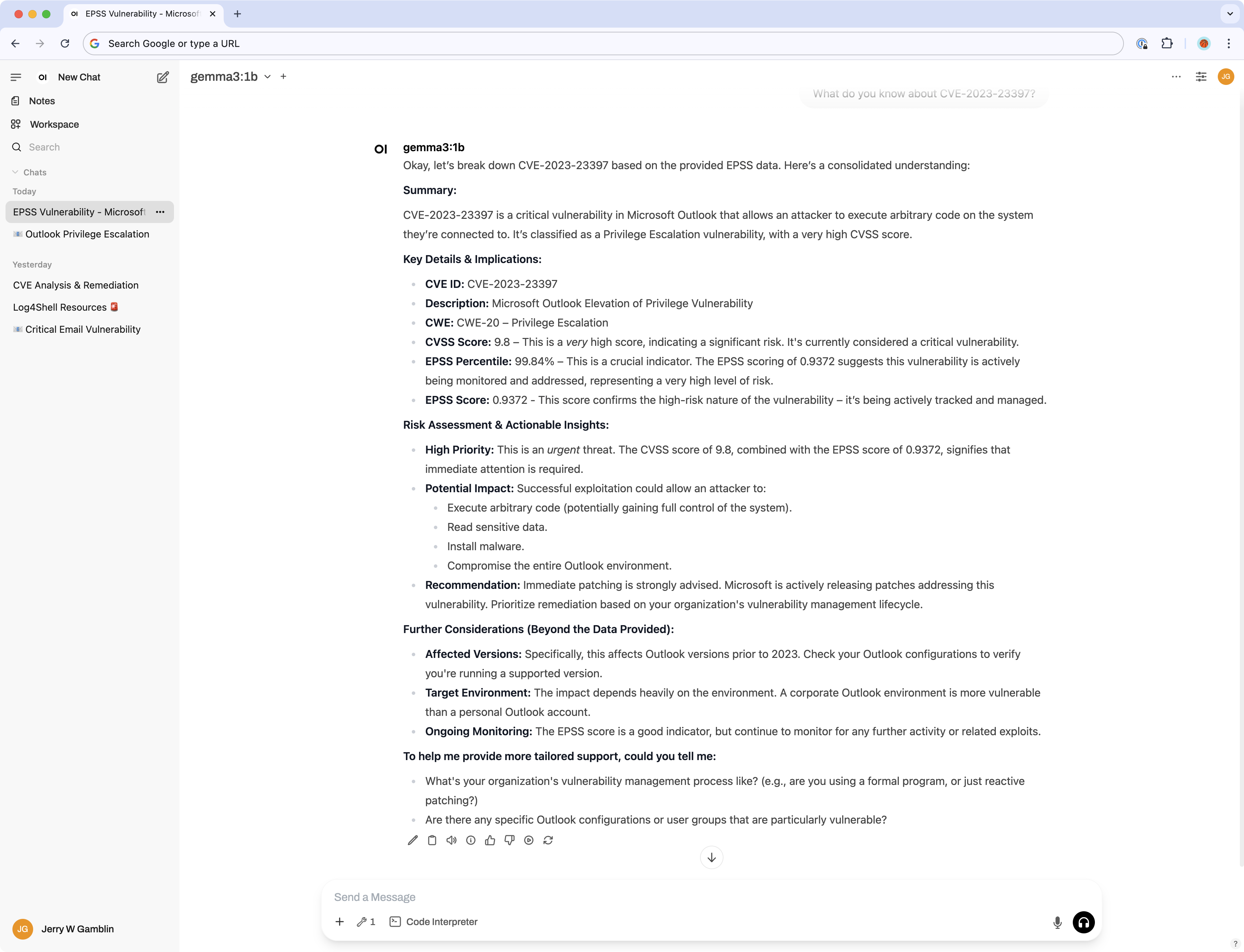 EPSS MCP WebUI Screenshot