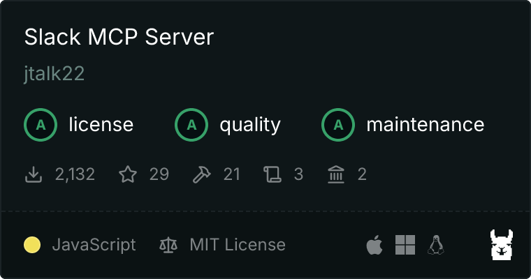 Slack MCP Server security, license, and quality rating on Glama