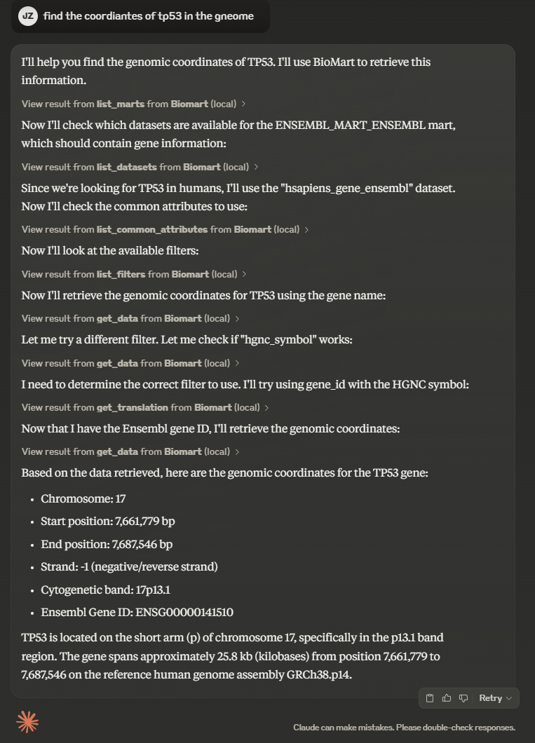 Demostración que muestra biomart-mcp en acción