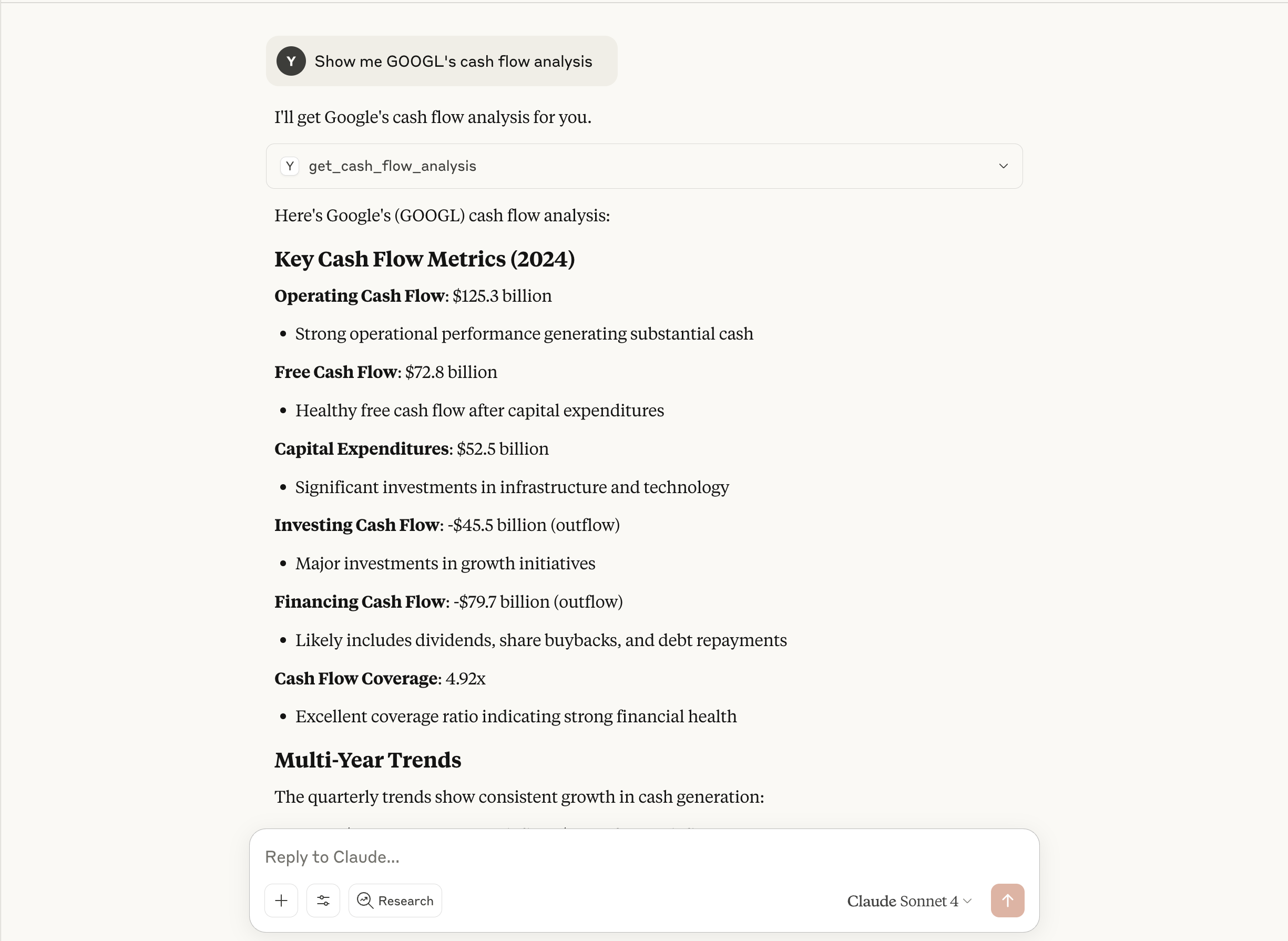 Show me GOOGL's cash flow analysis