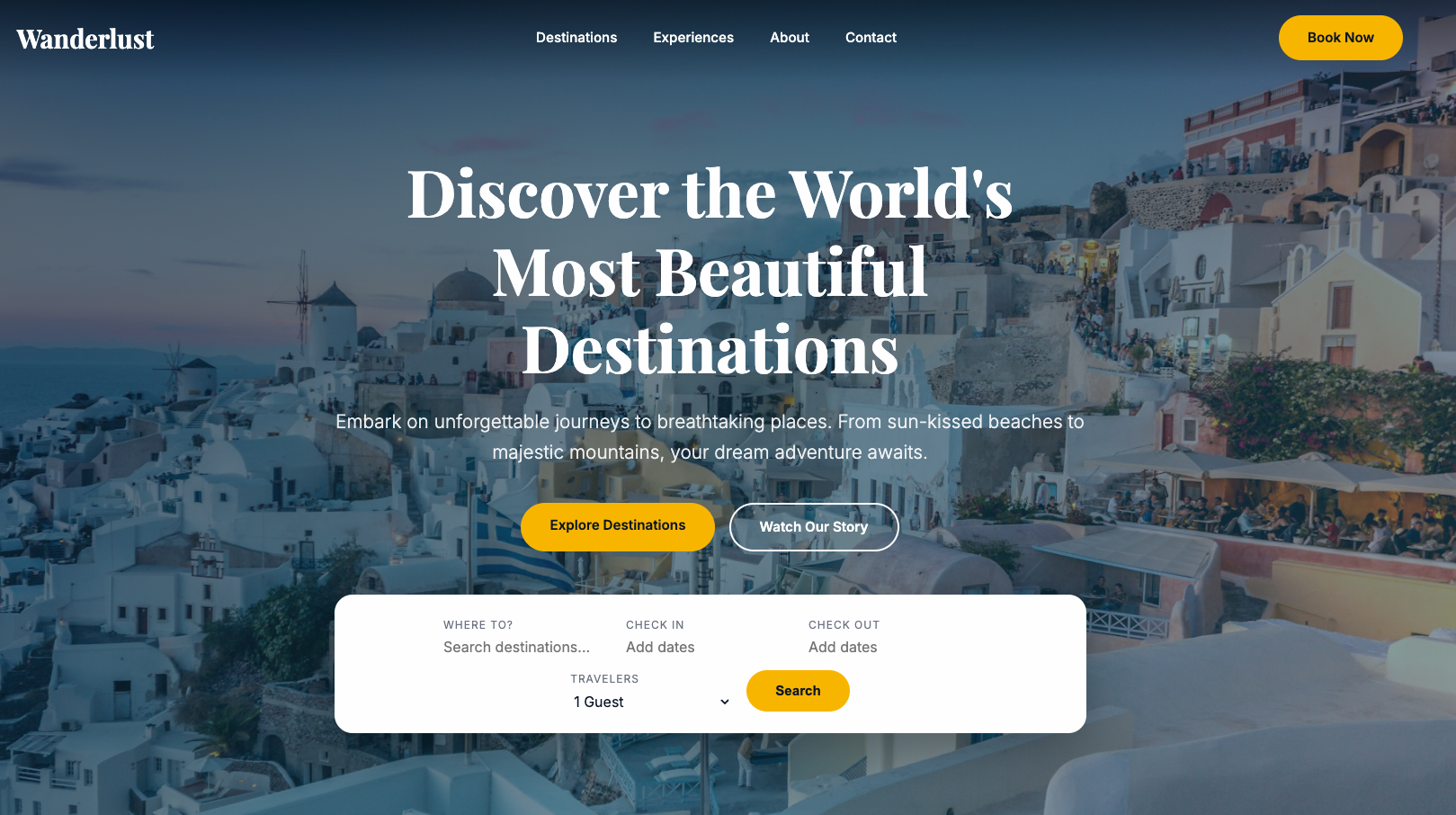 Generated travel page with Santorini image