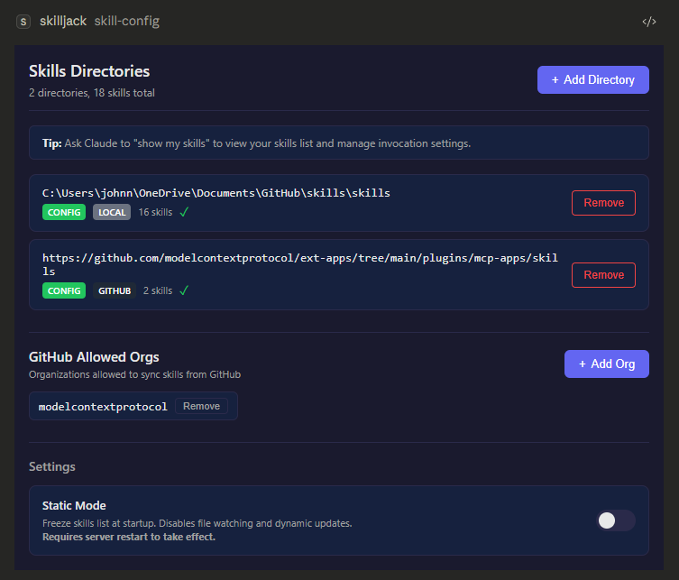 Skills Configuration UI