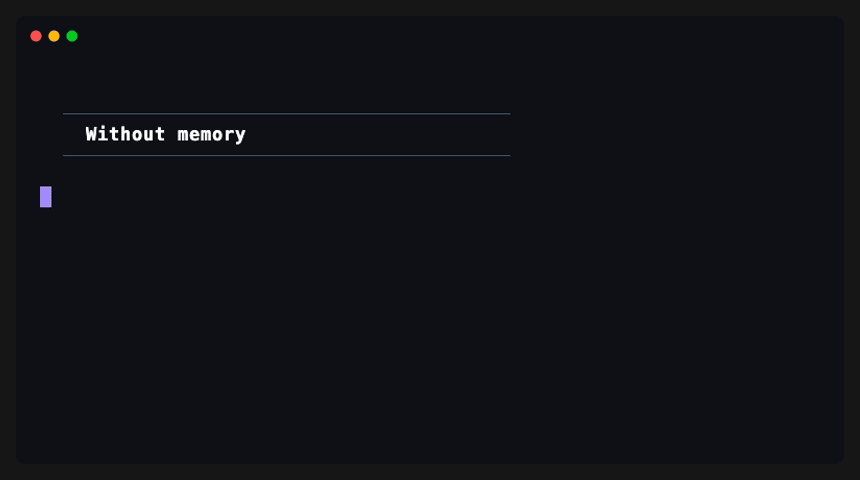 OMEGA demo — without memory vs. with OMEGA