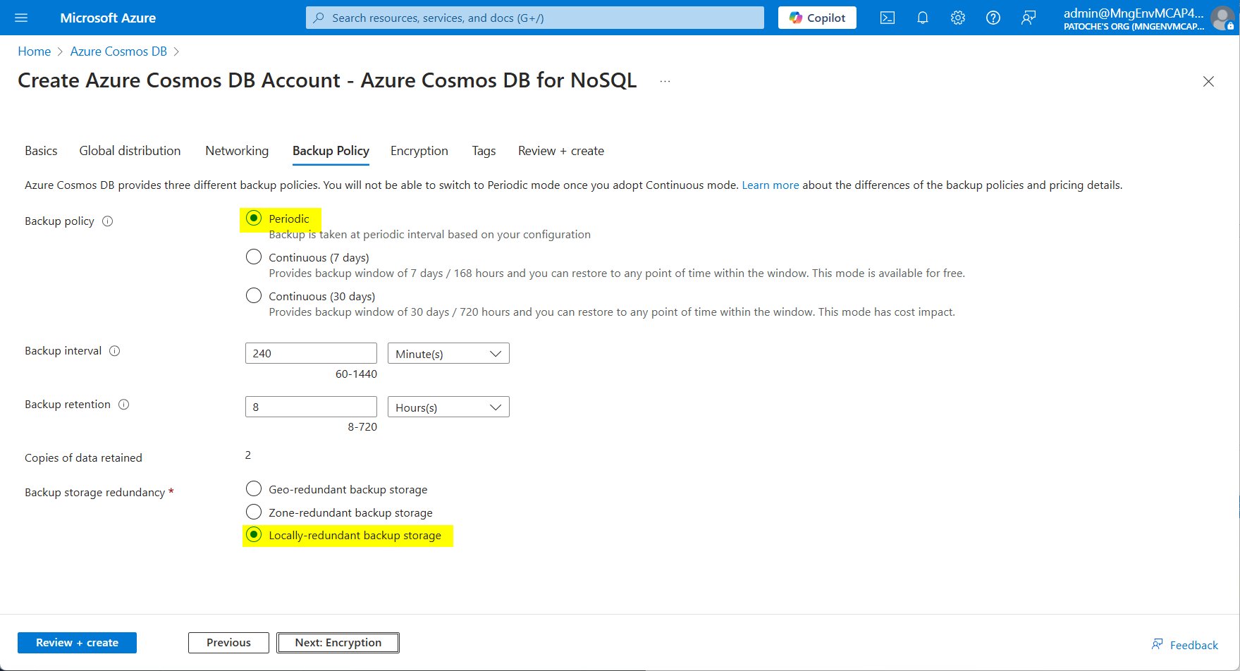 Cosmos DB - 备份策略