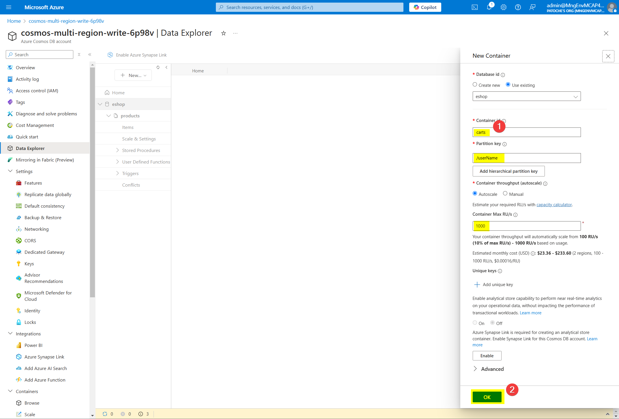 Cosmos DB - 创建数据库