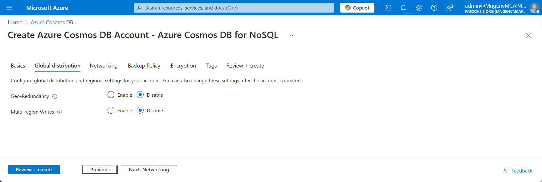 Cosmos DB - 全球分布