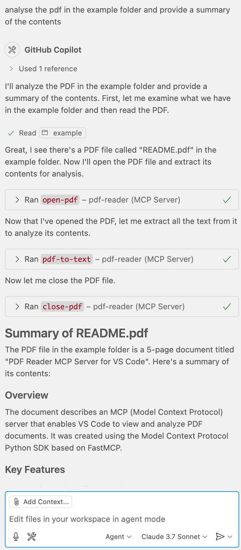 Example of PDF Reader usage