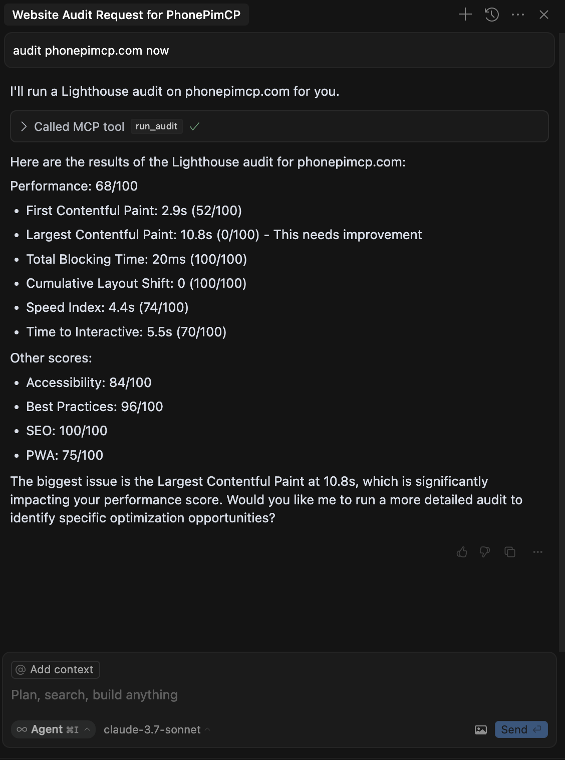 Lighthouse MCP 服务器截图