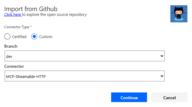 View of the import from GitHub section