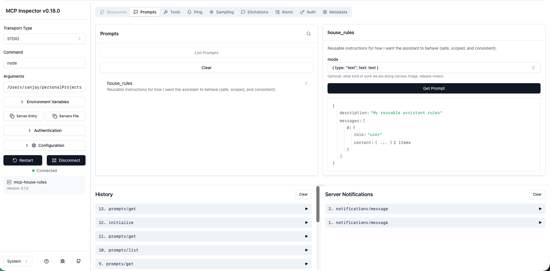 MCP Inspector Prompts